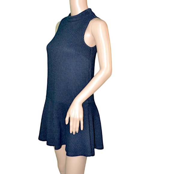 Loft Navy Blue Pinstripe Knit Swing Micro Ultra Mini Shift Sleeveless Dress XS P - Picture 3 of 8